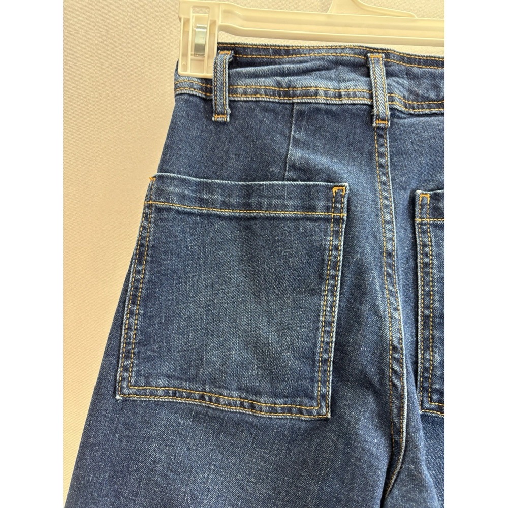 ZARA Women's High Rise Wide Leg Jeans Size 2 Dark Blue Raw Hem Denim - Picture 14 of 14